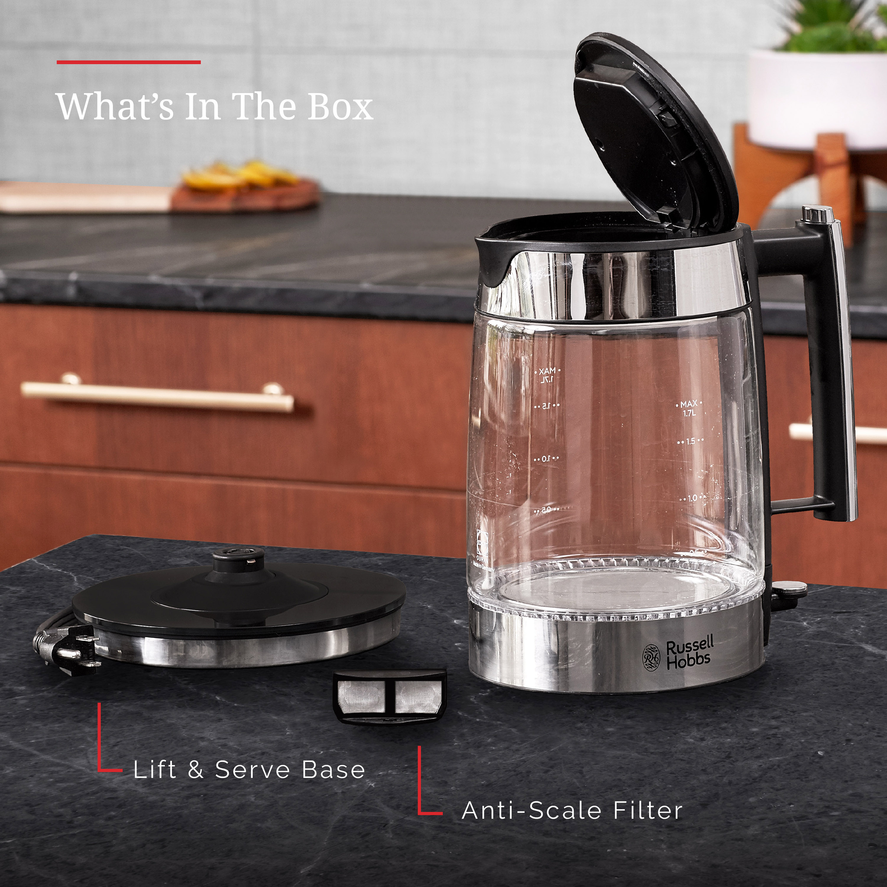 Stainless Steel Electric Kettle | Black Glass Accent